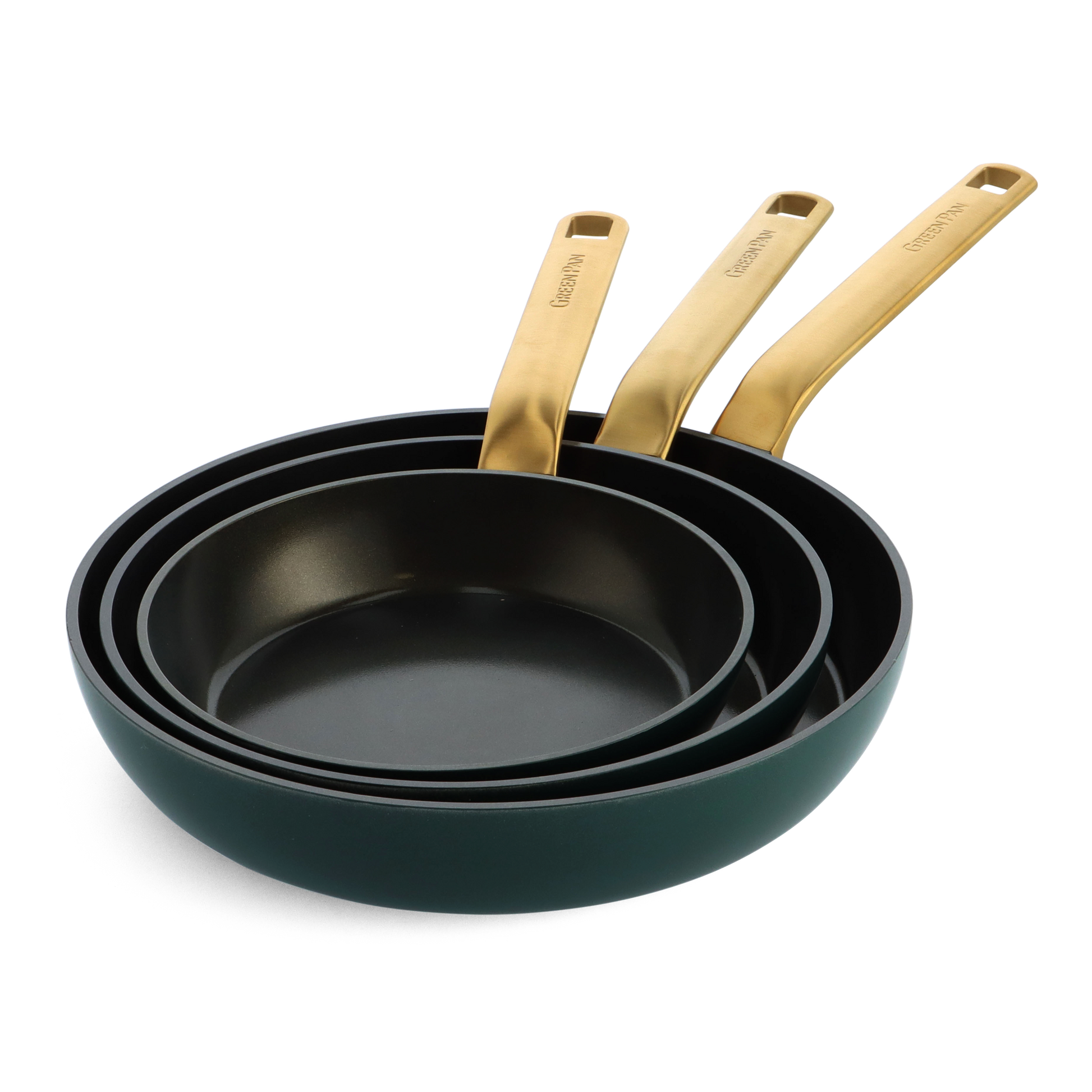 One Five Pine Green 3-delige set met matgouden handgrepen 20+24+28cm groen