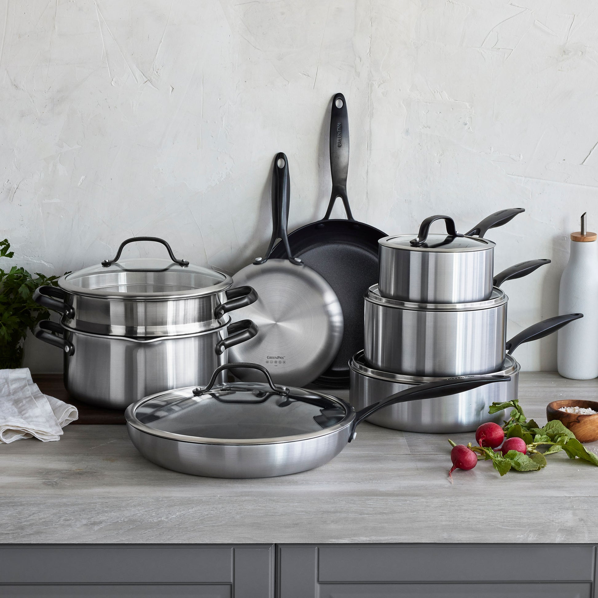 Venice Pro Noir Braadpan met deksel 30cm zilver collectie