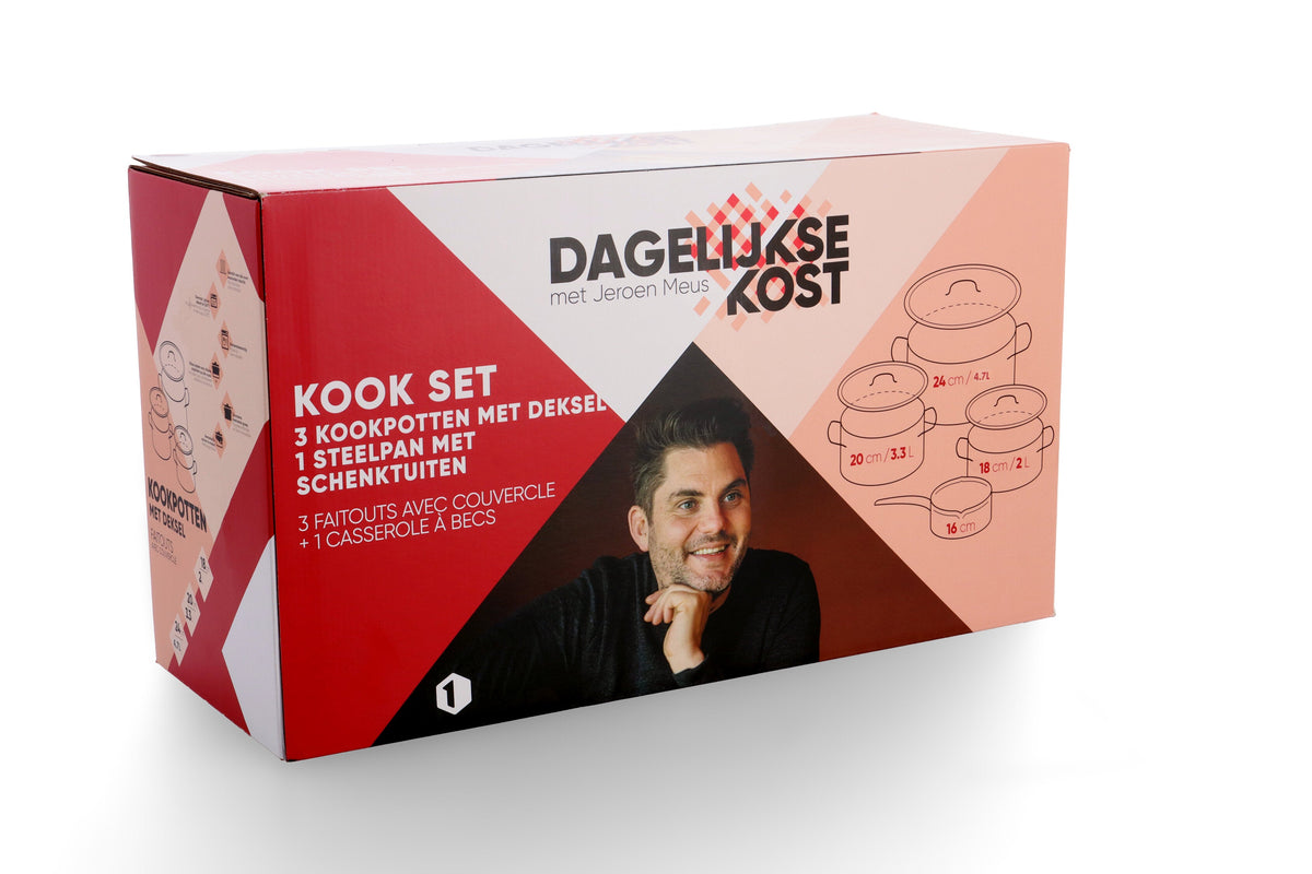 Dagelijkse kost 7-delige kook set 16+18+20+24cm zilver verpakking 